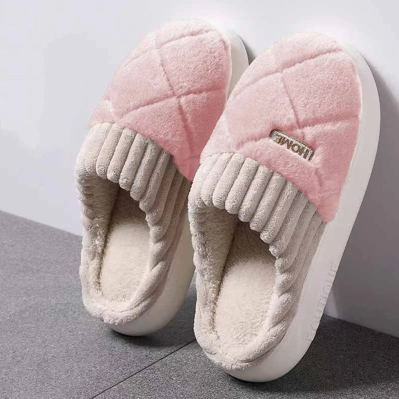 Women's Casual Home Slippers Soft Bottom Plush Slippers Anti-slip Thermal Slippers Indoor Winter Men's Fashion Casual Flats Slip LadyShow.Store