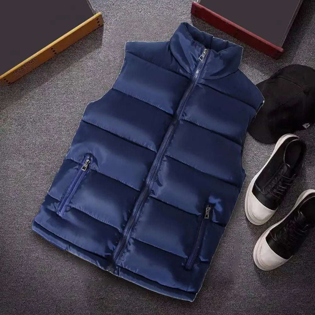 Men Vest Jacket Men Slim Fit Stand Collar Sleeveless Puffer Jackets Winter Casual Waistcoat Men Warm Coat Cold Weather Outerwear Pi-Mart
