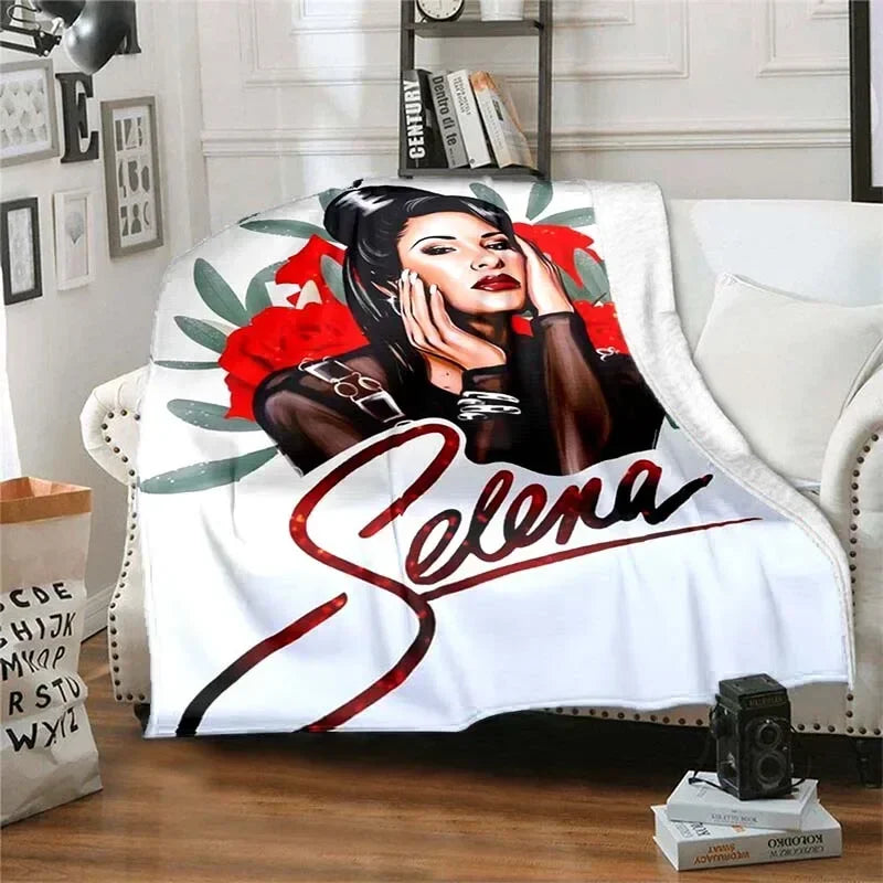 Selena Quintanilla Vintage Blanket Art Flannel Soft Warm Plush Blanket for Sofa Bed Bedroom Living Room Travel Picnic Blanket Pi-Mart