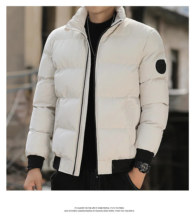 2025 Winter New Solid Color Zipper Down Jacket Thick Cotton Jacket Men Trendy Brand Casual Youth Coat Versatile Comfortable Top LadyShow.Store