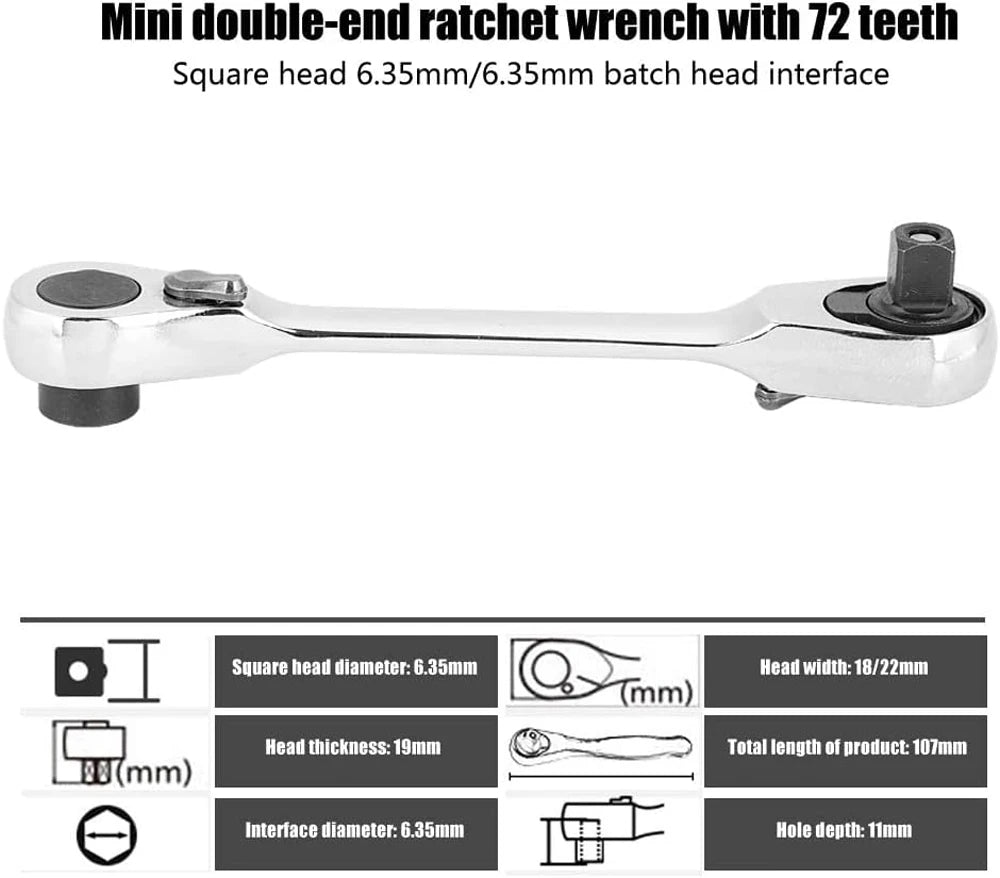 Mini Double Headed Ratchet Wrench 1/4 Inch Drive Socket Screwdriver Bit Driver Quick Release Ratchet Wrench Hand Tools Pi-Mart
