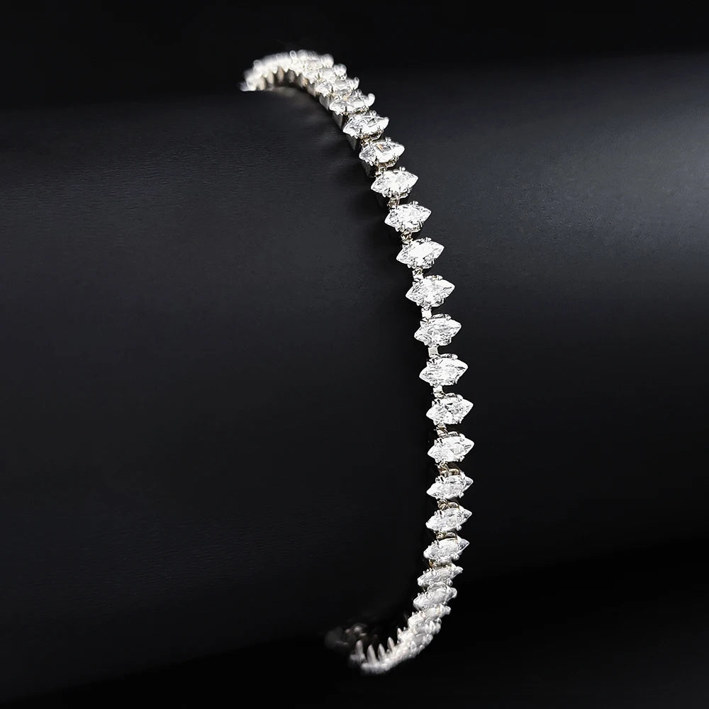 2024 New Marquise Oval Square Cut Luxury Silver Color on Hand Tennis Bracelet Bangle for Women Party Gift Jewelry S7062 Pi-Mart