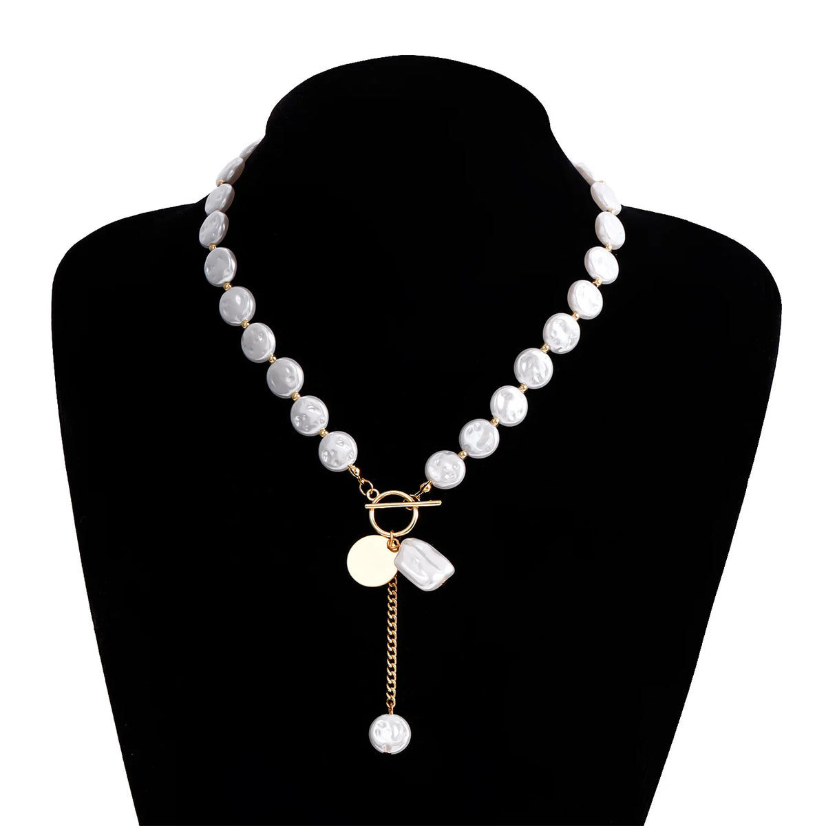 Kpop Imitation Pearl Beaded Pendant Necklace Moon Metal Link Splicing Choker for Women Ladies Jewelry Wedding Pi-Mart