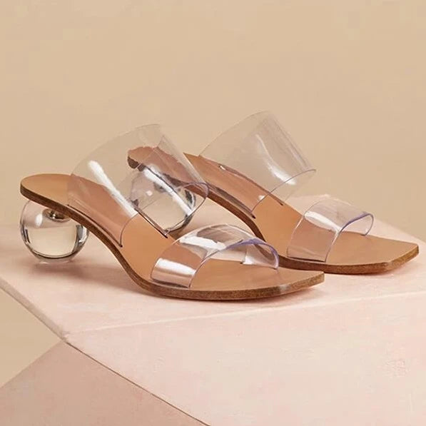 Crystal High Heels Square Toe Cool Slippers Women's European and American Fashion Word with Sandals Pi-Mart