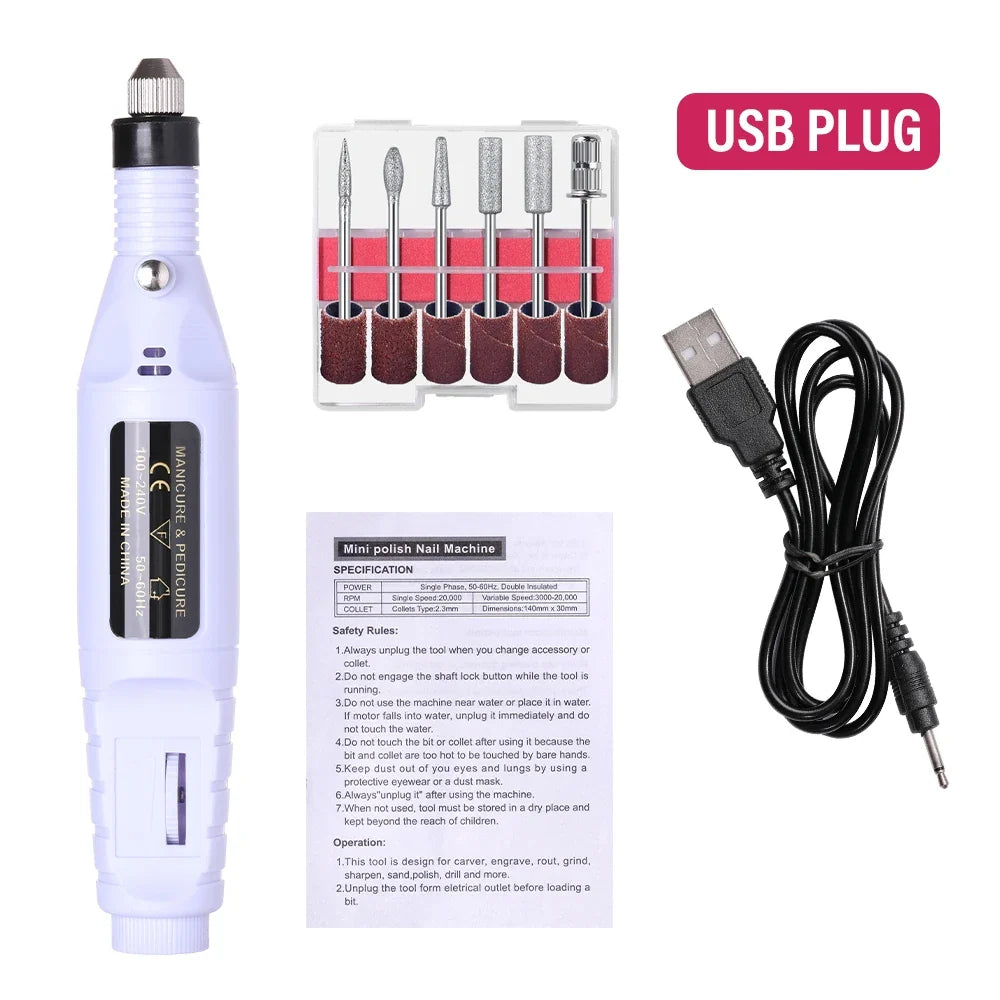 LULAA Electric Nail Drill Machine Set Pedicure Grinding Equipment Mill For Manicure  Professional Strong Nail Polishing Tool Tri Light Beauty