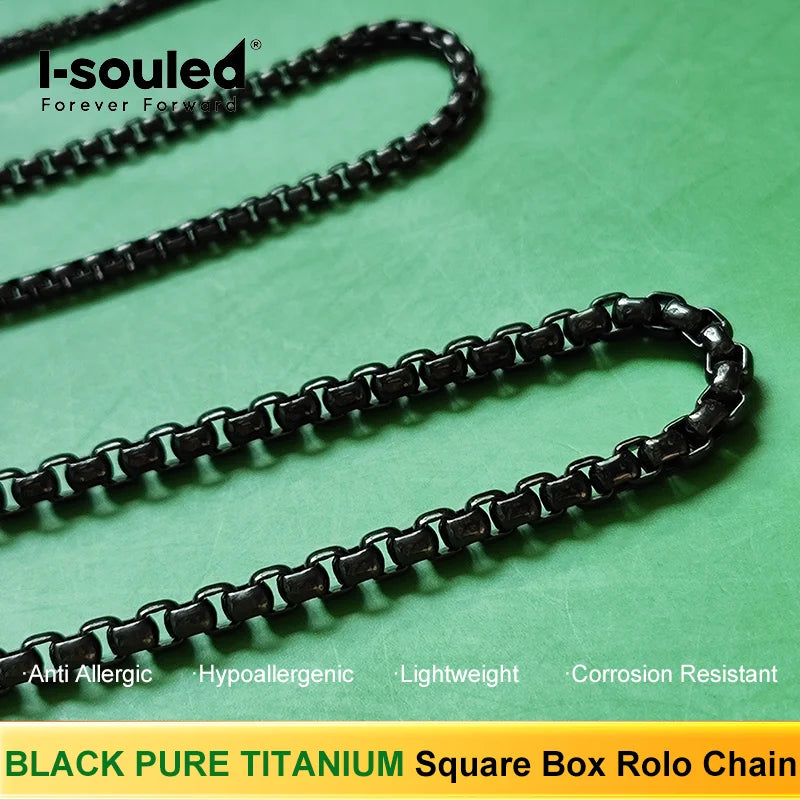 Pure Titanium Black Round Box Link Chain Necklace - 2.5/3/4mm Fashionable Gift Accessory Pi-Mart