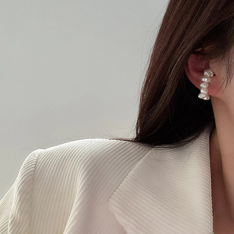 Irregular Pearl Ear Clip Fake Piercing Ear Cuff Artificial Pearls Ear Clips On Earrings Women French Retro Elegant Jewelry Gifts Pi-Mart