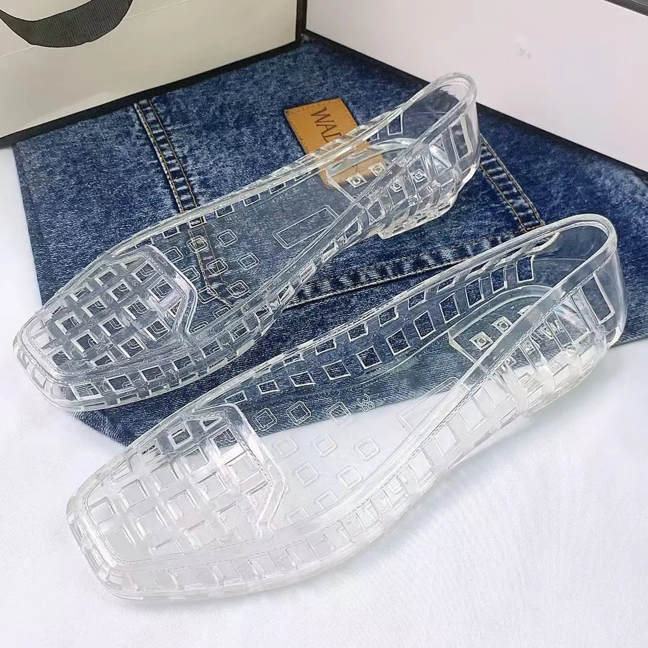 Spring and Summer New Korean Style Transparent Crystal Shoes for Women, Comfortable Closed-Toe Hollow Sandals, Soft and Fashionable Dongdaemun Jelly Shoes, Slip-On Slippers LadyShow.Store