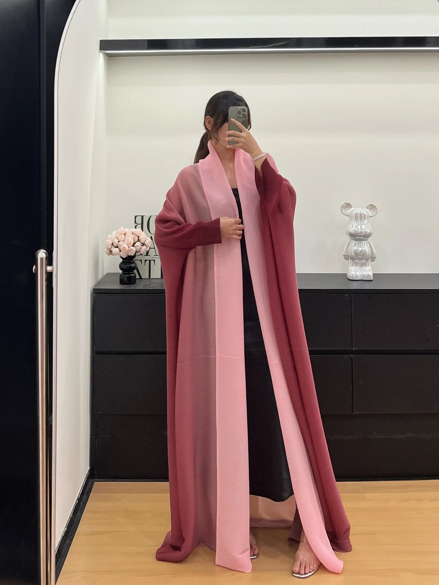 Wrinkled Women's Windbreaker Jacket Bat Sleeve Scarf Collar, Gradient Long Robe Fashion Retro Coats and Jackets Women LadyShow.Store