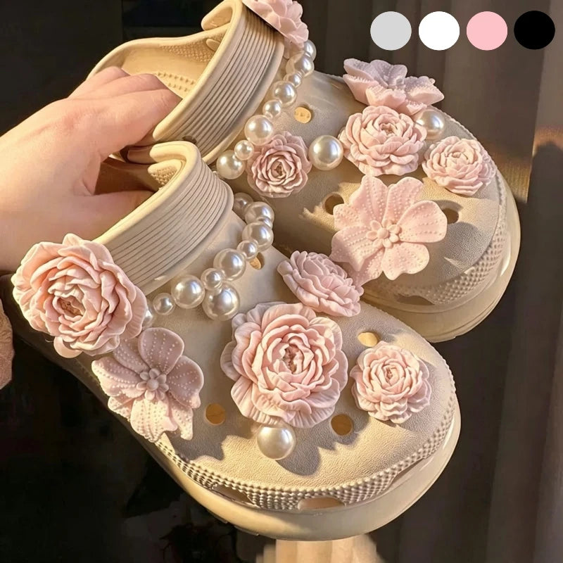 Cute Shoe Charms Set DIY Flower Hole Shoe Buckle Shoes Accessories 3D Flower Bouquet Bone White Hole Shoe Decorations For Women Pi-Mart