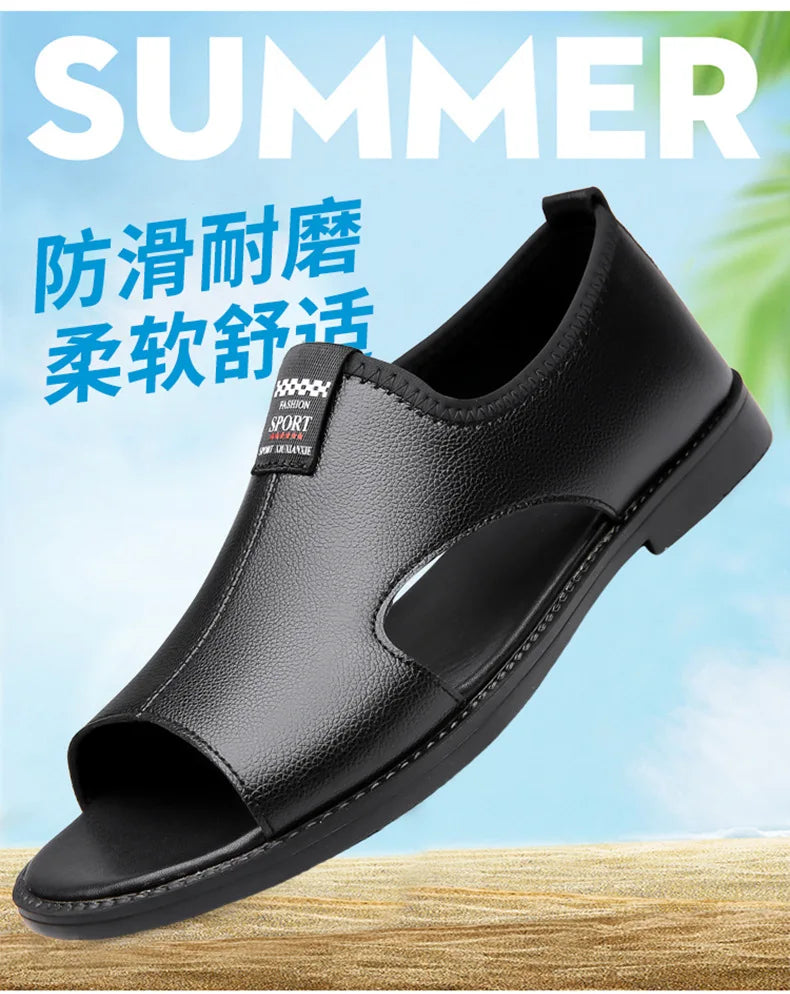 Brand Man Sandals Designer Fashion Leather Casual for Men Summer Comfortable Beach Slippers Outdoor Non-slip Men Sandalias 2026 Pi-Mart