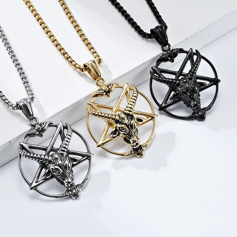 DARHSEN Men Stainless Steel Statement Pendant Necklace Baphomet Goat Satanic Satan Demon Devil Fashion Jewelry Pi-Mart