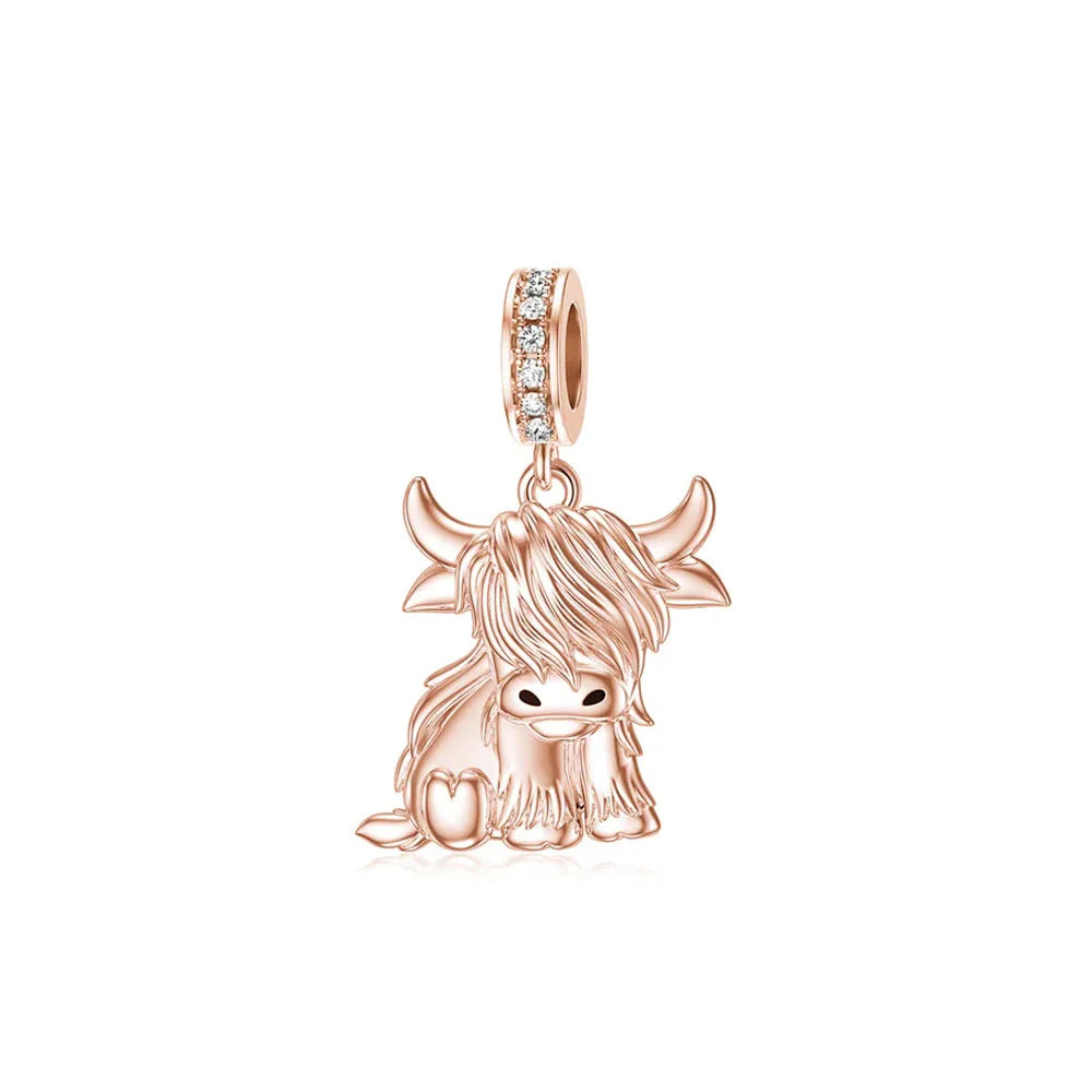 Fashionable 925 Sterling Silver Highland Cow Animal Pendant Suitable for Bracelets, Necklaces, DIY Women's Jewelry Accessories Pi-Mart
