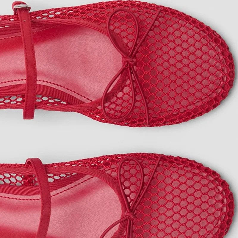 Mesh Summer Ballet Flats Shoes Women Buckle Strap Breathable 2025 New Flats Shoes Ladies Black Mary Janes Footwear Loafers LadyShow.Store