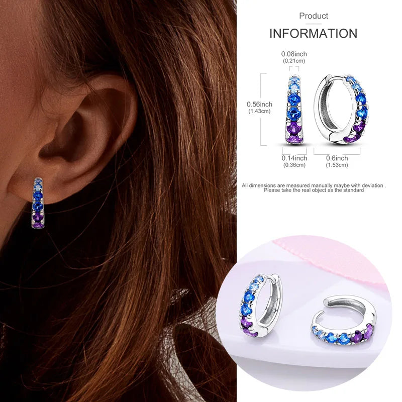 925 Sterling Silver Hoop Earring For Woman Night Sky Blue Purple Gemstone Original Earrings Fashion Jewelry Gift Pi-Mart