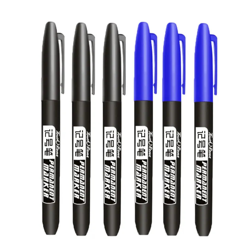 6 PCS Permanent Marker Pen Manga Drawing Markers Black Blue Red Waterproof Ink Sketch Pens Stationery Art School Supplies Pi-Mart