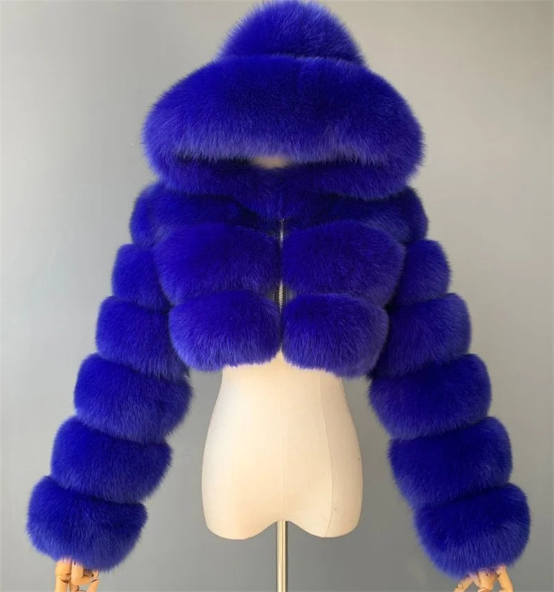 High Quality Furry Cropped Faux Fur Coats Jackets Women Fluffy Top With Hooded Winter Fur Jackets Fourrure Manteau Femme JH137 Pi-Mart