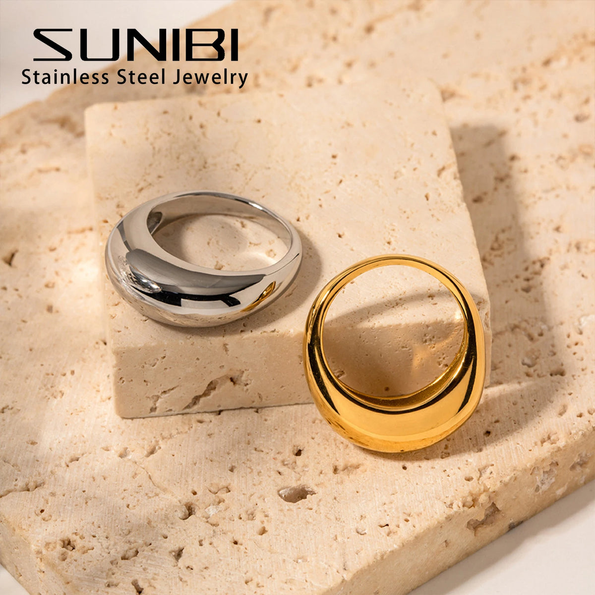 SUNIBI Fashion Simple Stainless Steel Rings for Women Arc Rings Jewellery Couple Anniversary Geometric Ring Size 5 6 7 8 Jewelry Pi-Mart
