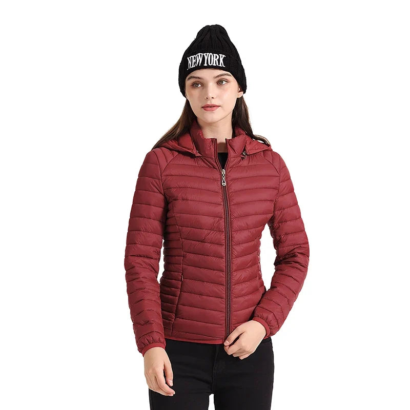 SANTELON Women Fashion Ultralight Padded Puffer Jacket Coat Lady Soild Lightweight Warm Outwear With Detachable Hood Storage Bag LadyShow.Store