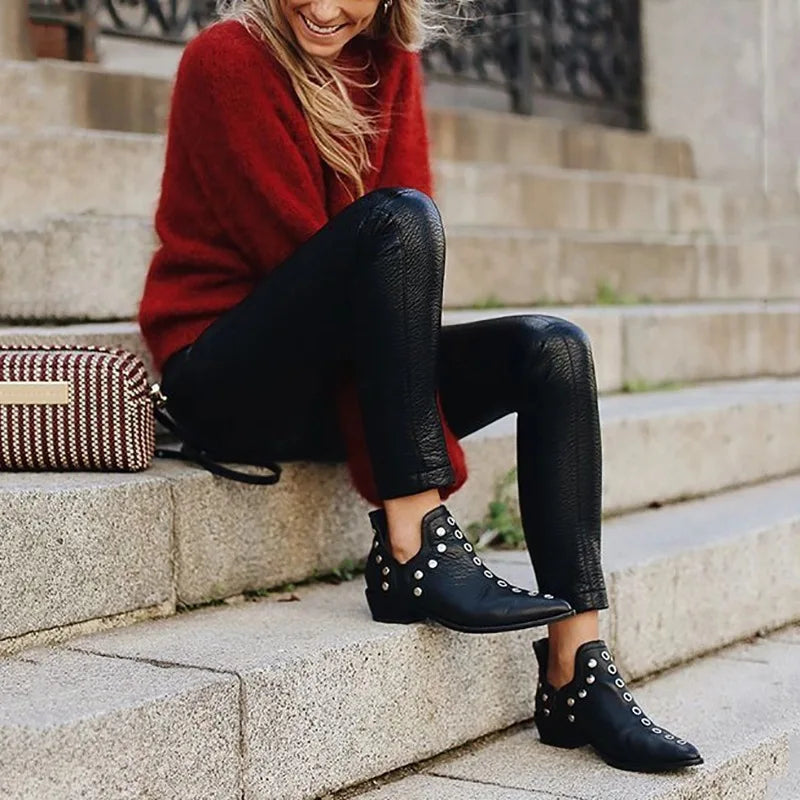 Women's Ankle Boots Autumn New Versatile Pointed Rivet Personalized Short Boots for Women Plus Size43 LadyShow.Store
