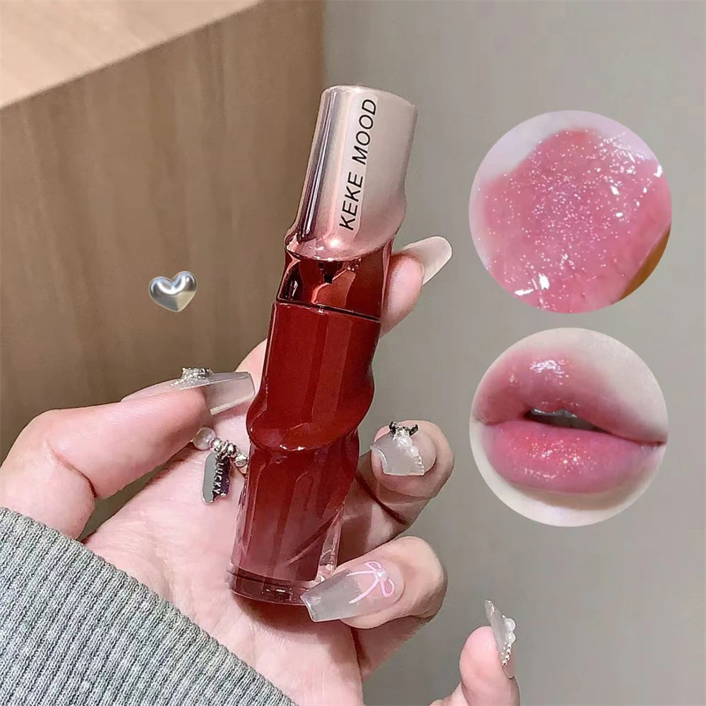 Crystal Nude Gray Glossy Lip Stain Mirror Korean Lip Glaze Sheer Nude Glitter Lip Tint Watery Shine Plumping Lipgloss Cosmetics Pi-Mart