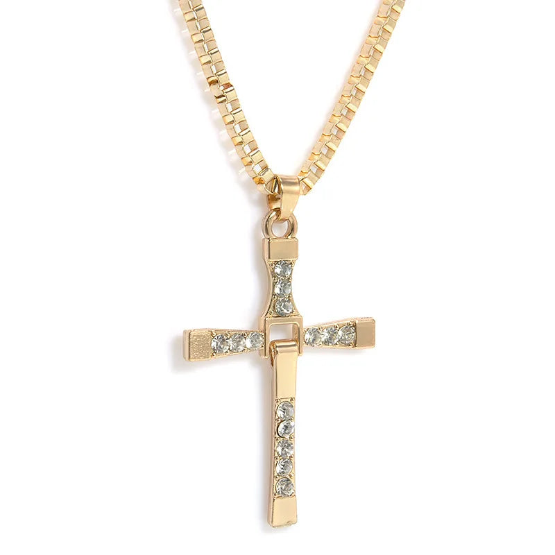 Dominic Toretto The Fast and The Furious Celebrity Vin Diesel Item Crystal Jesus Men Cross Pendant Necklace Gift Jewelry Pi-Mart