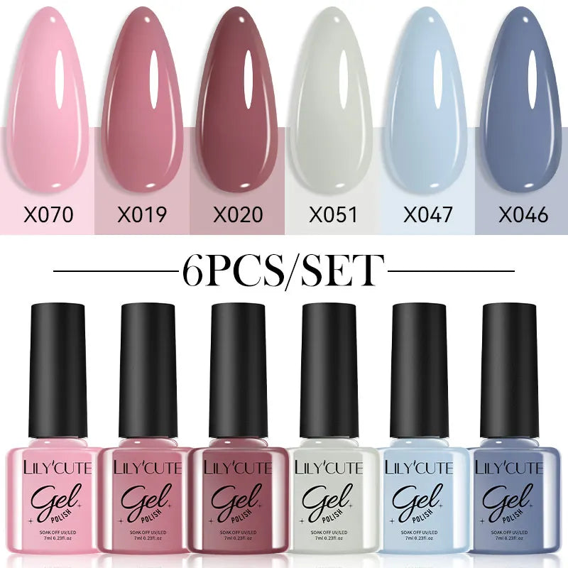 LILYCUTE 6Pcs/set 7ml Coffee Series Gel Nail Polish Kit 125 Colors Manicure Semi Permanent Soak Off UV Nail Art Gel Varnish Tri Light Beauty