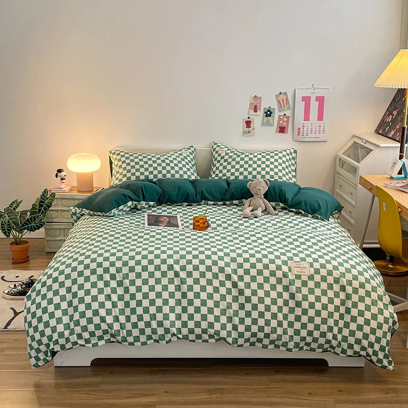 Checkerboard Bedding Comforter Set with Pillowcase bed sheet Single Full Size Bed Linen Duvet Cover Set Queen/King Double Single LadyShow.Store