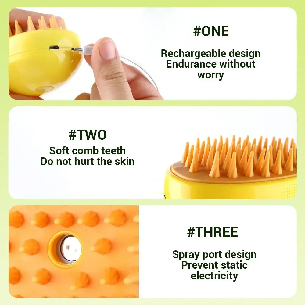 Dog Cat Steamy Brush Steam Brush Electric Sprayer for Massage Pet Grooming Tool Shedding 3 in 1 Electric Sprays Massage Combs Pi-Mart