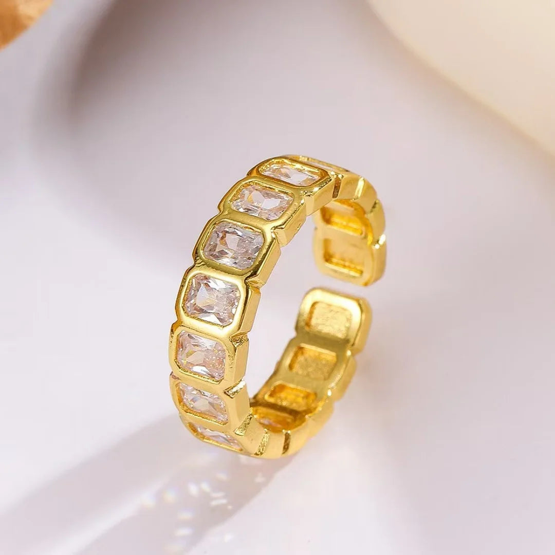 White Square Zirconia Splicing Open Ring, Women's Simple Adjustable New Wedding Aesthetic Jewelry Ring. Pi-Mart