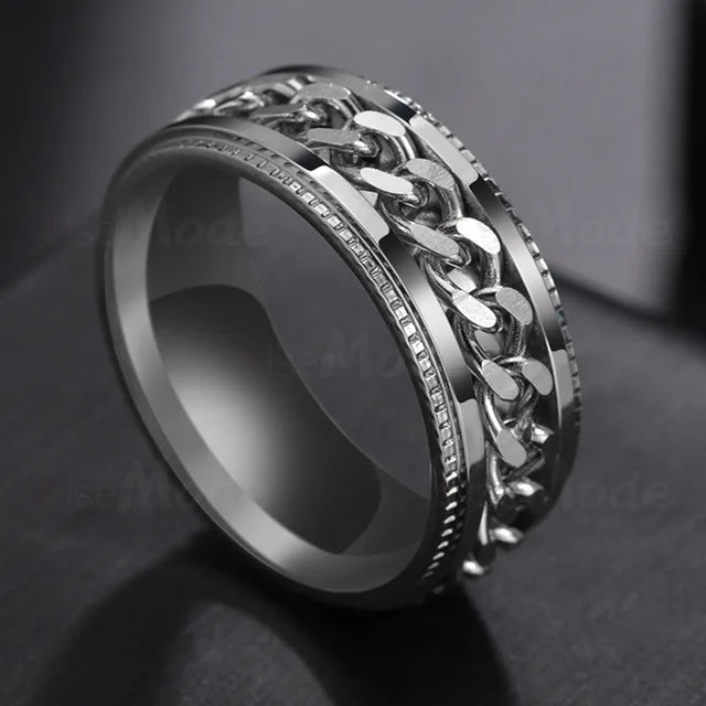 Cool Stainless Steel Rotatable Men Ring High Quality Spinner Chain Punk Women Jewelry for Party Gift Pi-Mart