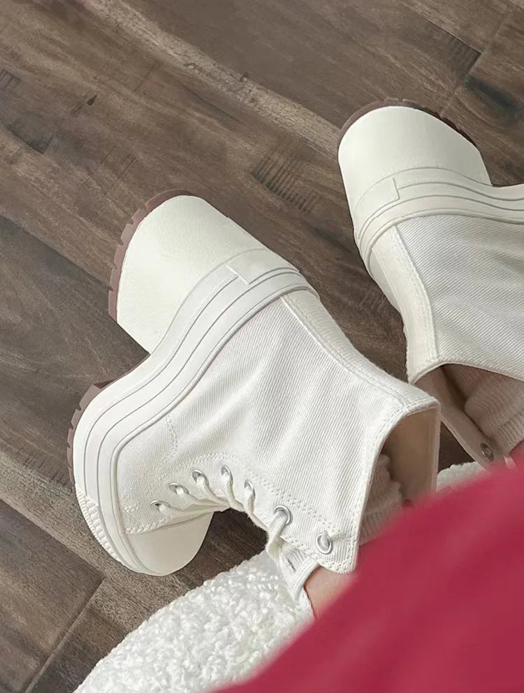 Women Platform Sneakers Canvas Shoes Personalized Luxry Heels Skateboard Lace Up Casual Fashion Outdoor Sneakers Pi-Mart