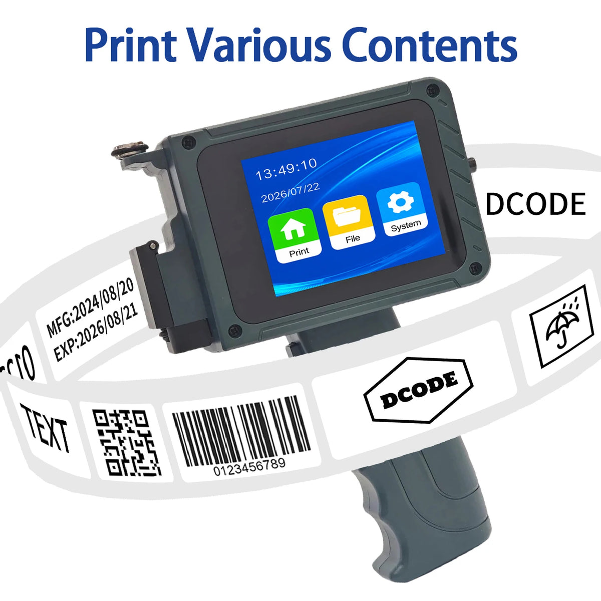 DCODE DC15 12.7mm Portable Handheld Inkjet Printer Lightweight Coding Machine Logo QR Barcode Text Image Date Handheld Printer Pi-Mart