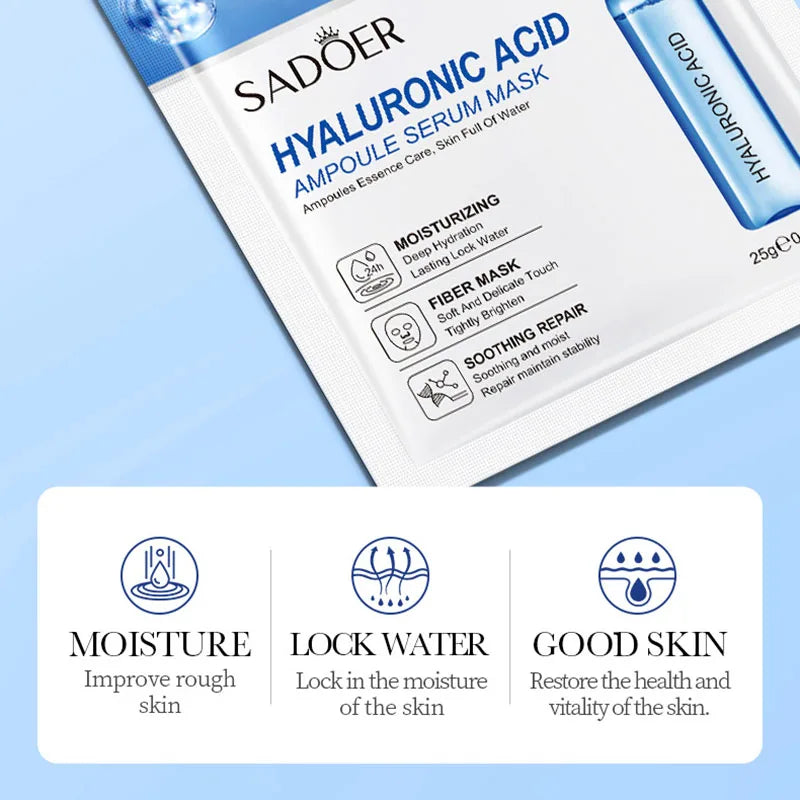 10pcs SADOER 24K Gold Vitamin C Hyaluronic Acid Face Mask Facial Moisturizing Firming Hydrating Facial Masks Skin Care Products Pi-Mart