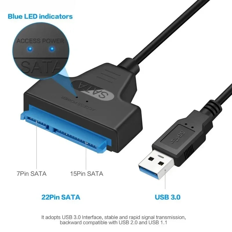 SATA to USB 3.0 / 2.0 Cable Up to 6 Gbps for 2.5 Inch External HDD SSD Hard Drive SATA 3 22 Pin Adapter USB 3.0 to Sata III Cord Pi-Mart