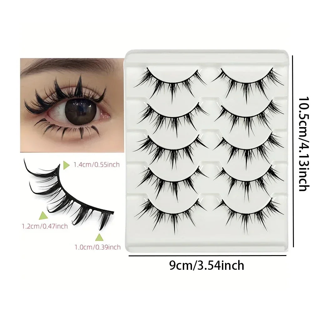 Anime-Inspired False Eyelashes, 5 Pairs Cartoon Eye Faux Lashes, Dramatic Look Demon Style, Volumizing & Lengthening LadyShow.Store