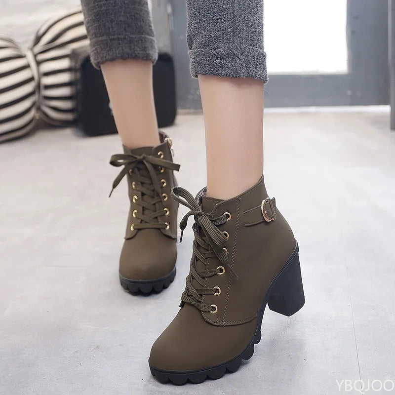 New Spring Winter Fashionable versatile Women Boots Lace-up Fashionable versatile Ladies Shoes comfortable High Heels Boots LadyShow.Store