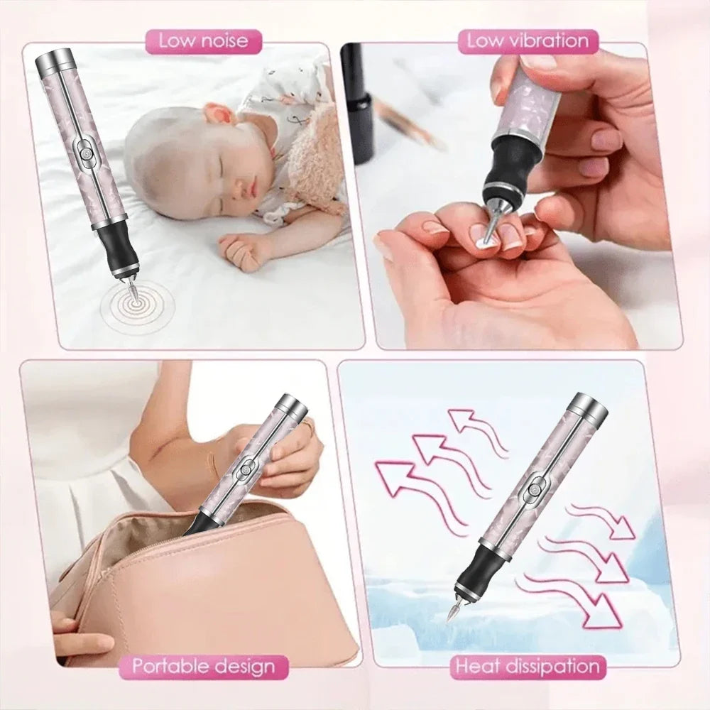 LINMANDA Rechargeable Electric Nail Grinder Nail Polishing Machine Portable Mini Electric Driil Pedicure Kit for Home Salon Tri Light Beauty