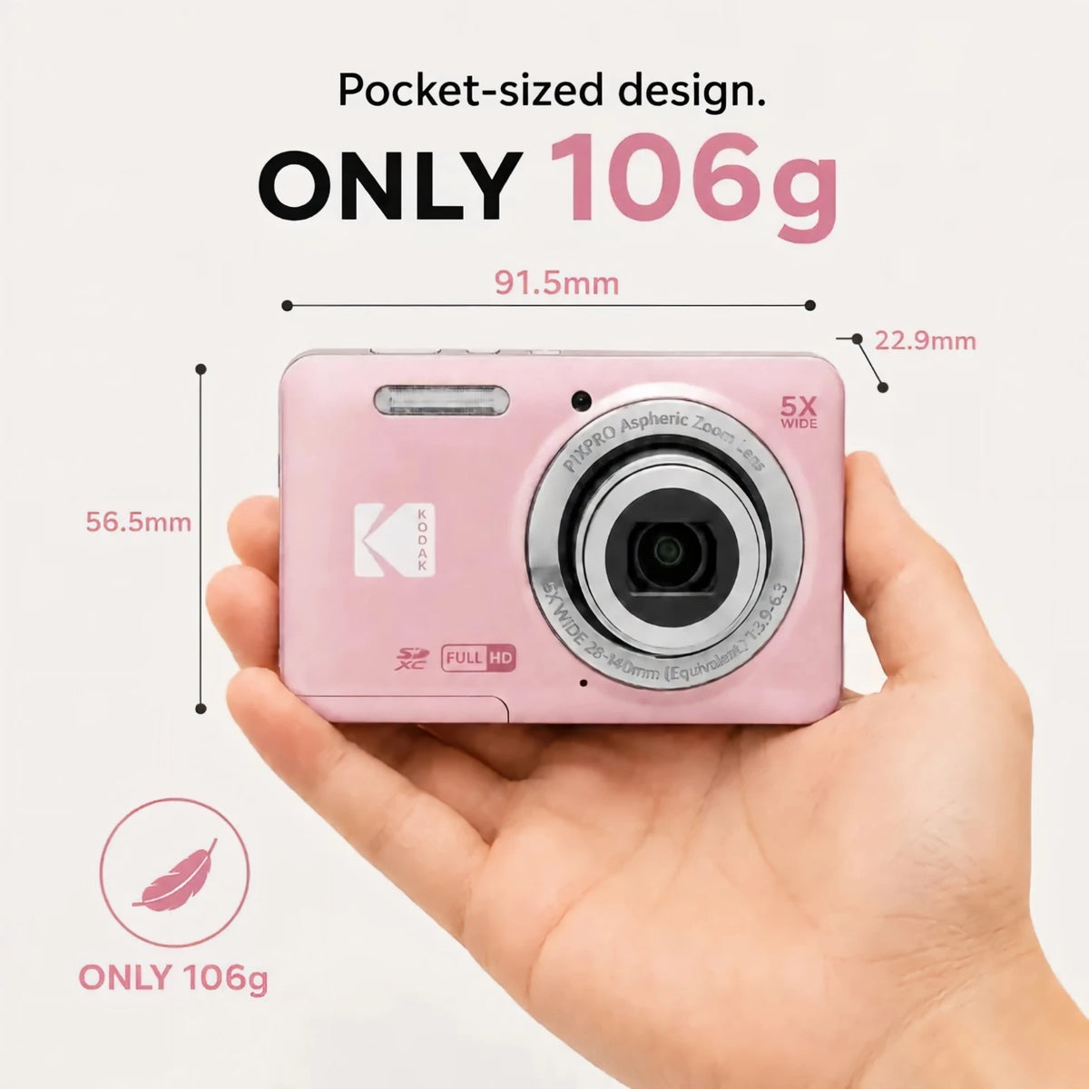 KODAK PIXPRO FZ55-RD 16MP Digital Camera 5X Optical Zoom 28mm Wide Angle 1080P Full HD Video 2.7" LCD Vlogging Camera Pi-Mart