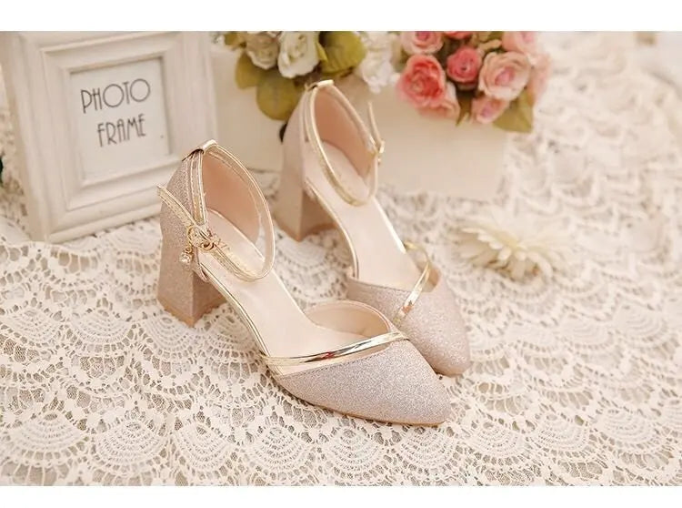 Fashion Spring and Summer Black High-heeled Shoes Women's High-quality Silver Wedding High-heeled Shoes Women's Gold Party Pump Pi-Mart