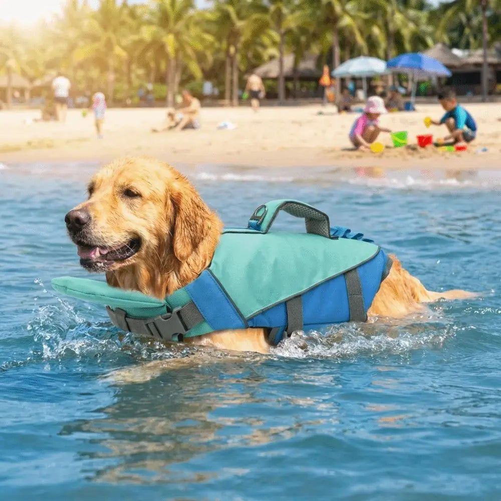 Pet Supplies Reflective Stripes Dog Life Jacket Adjustable Large Buoyancy Safety Vest Breathable Pet Life Vest Water Sports Pi-Mart