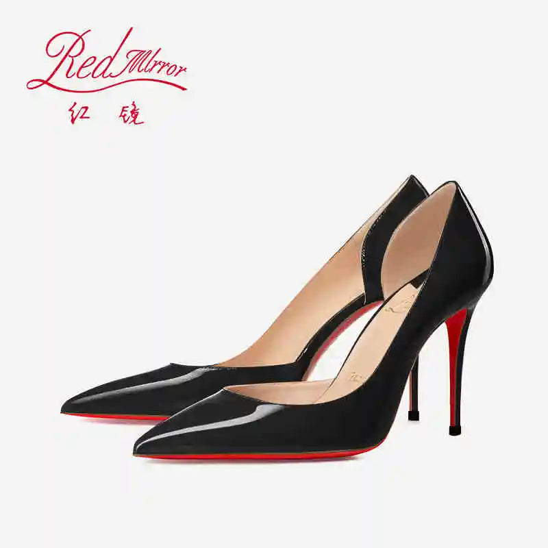 Elegant Hollow Women's High Heels 2026 Luxury Brand Black Pointed Toe Pumps Red Shiny Bottoms Sexy Fashion Ladies Shoes Women Pi-Mart