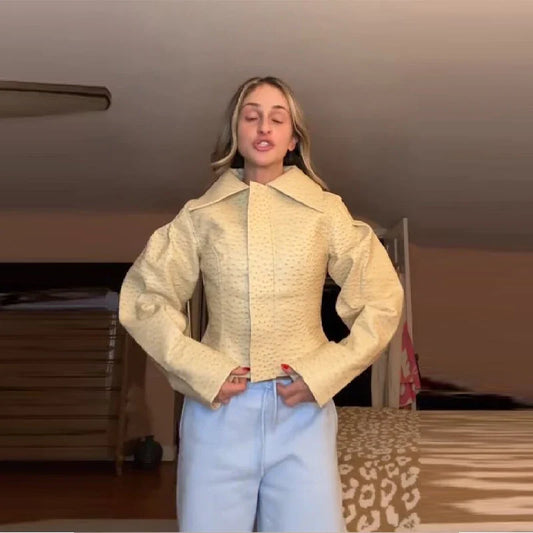 Vintage Casual Zippers Short Coats Women's Loose Full Sleeves Waist-cinching Lapel Collar Jacket 2026 New Spring Lady Streetwear LadyShow.Store