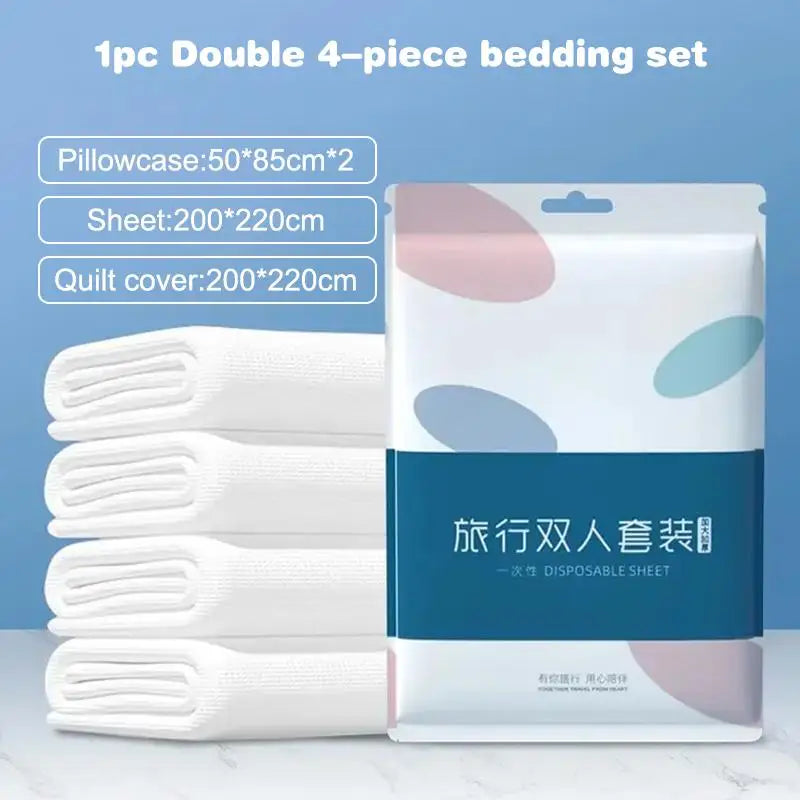 New Disposable 3/4-Piece Bedding Set, Thickened Disposable Bed Sheets Duvet Covers Pillowcases For Hotel Travel Camping Use Pi-Mart