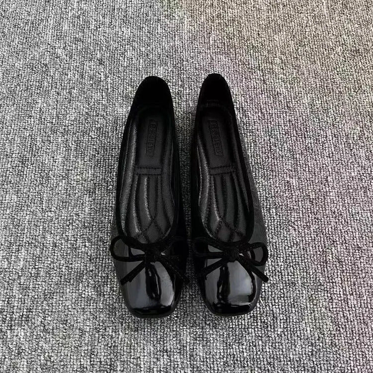 2026 New Women's Patent Leather Bow Ballet Flats, Square Toe Soft Sole Slip-on Casual Shoes for Spring Summer LadyShow.Store
