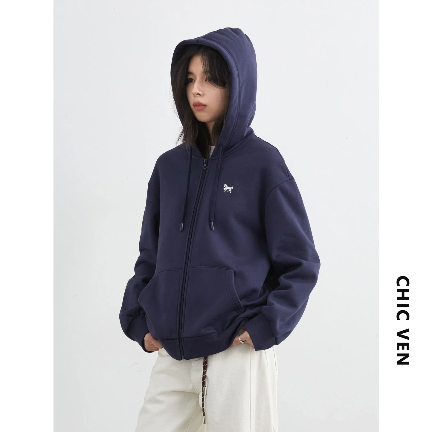 CHIC VEN Korean Women Sweatshirts Loose Casual New Hooded Female Top Drawstring Ladies Jacket Fleece Pullover Autumn Winter 2025 LadyShow.Store