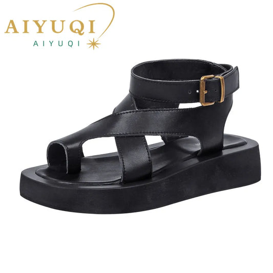 AIYUQI Sandals Women Genuine Leather 2026 Summer New Clip Toe Sandals Ladies Roman Women Shoes Muffin Sandals WHS MTO LadyShow.Store