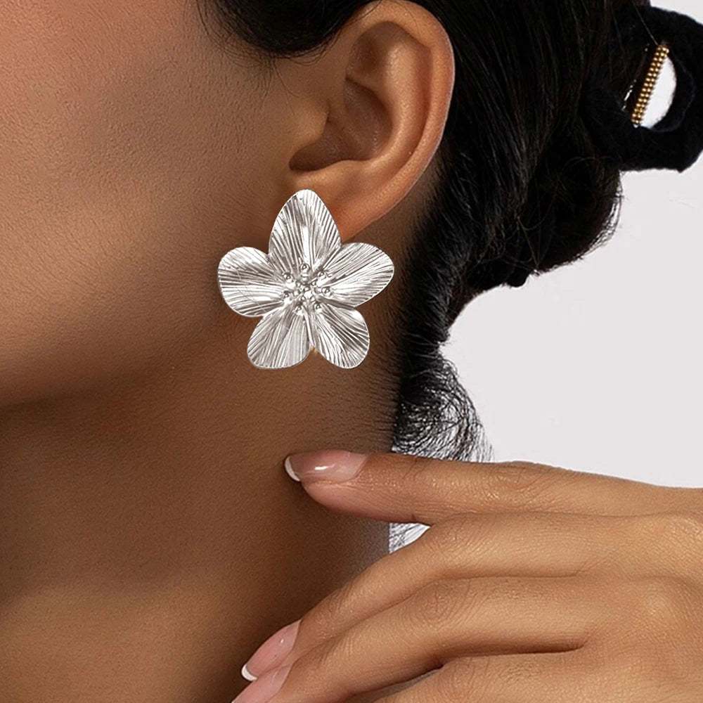 DOTIFI Stainless Steel Exaggerated Large Flower Design Earrings Female Fashion Retro Minimalist Ear Jewelry Party Creative Gifts Pi-Mart