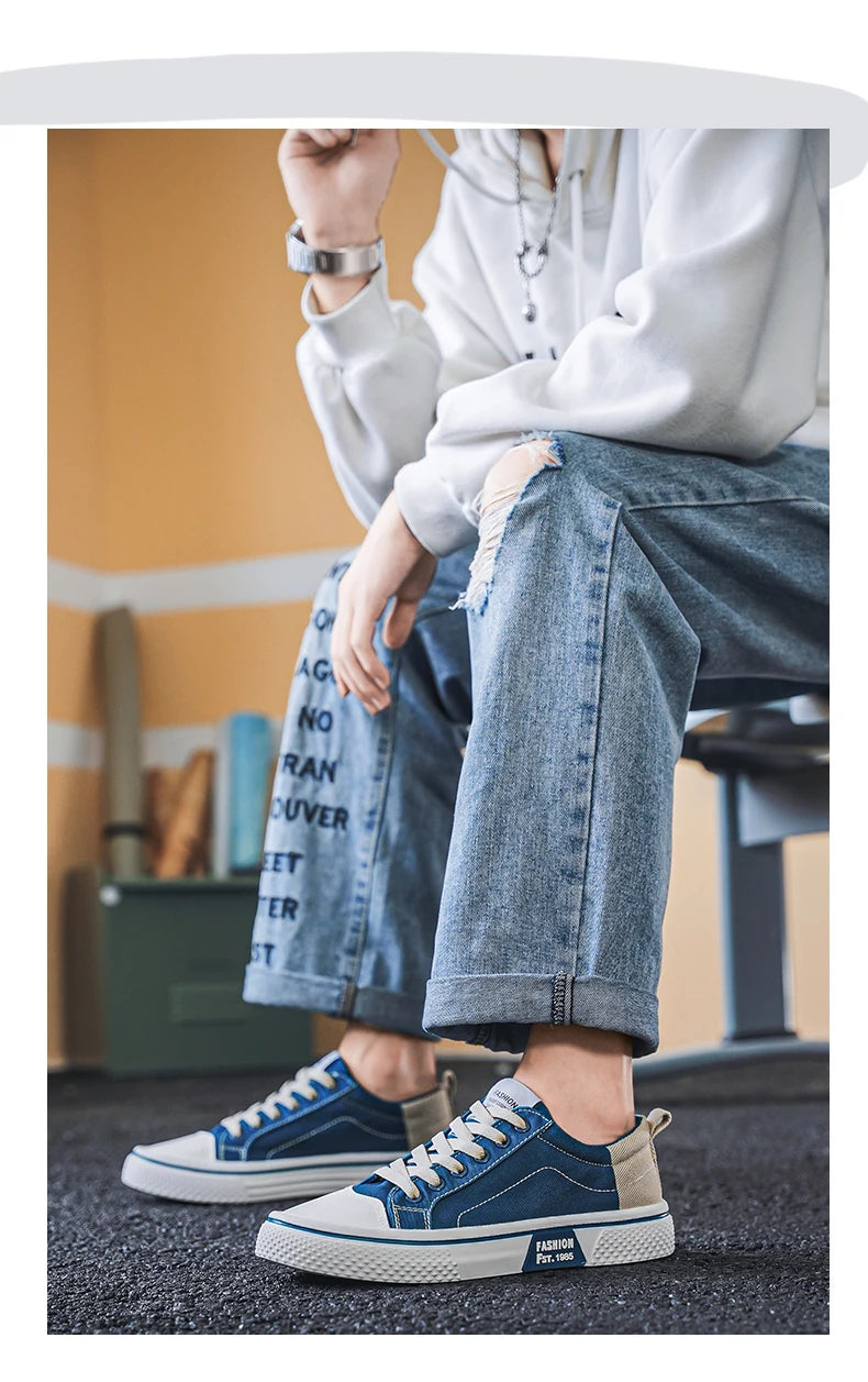 Canvas shoes four seasons men's casual shoes students flat shoes fashion soft-sole outdoor walking shoes youth Joker board shoes Pi-Mart