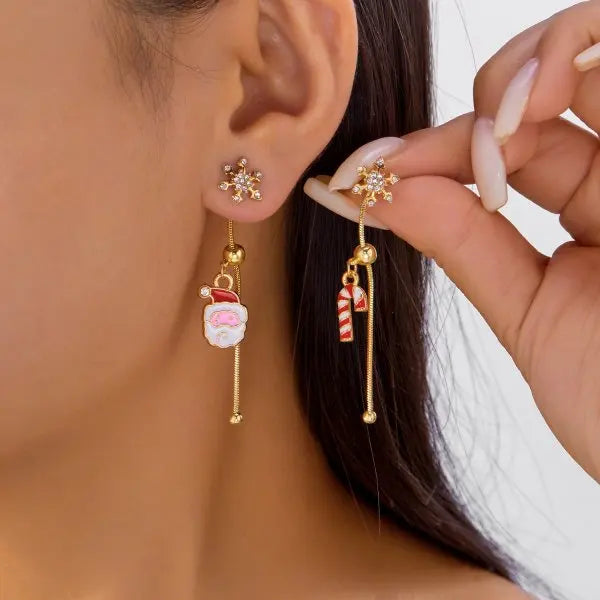 Creative Christmas Grandpa and Grandma Zircon Stud Earrings For Women White Pearl Crystal Snowman Elk Earring New Year Jewelry Pi-Mart